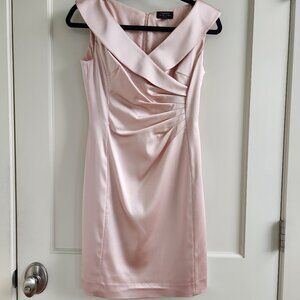 Tahari Arthur S. Levine Blush Satin Ruched Cocktail Dress Petite 2P